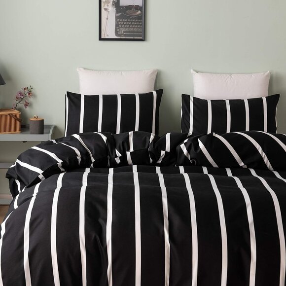 Black and White Striped Comforter Microfiber Queen  Set - Picture 7 of 9